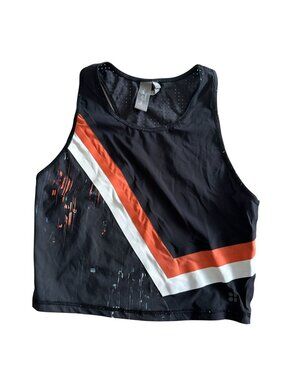 SWEATY BETTY Black Striped Tank Top Size Small